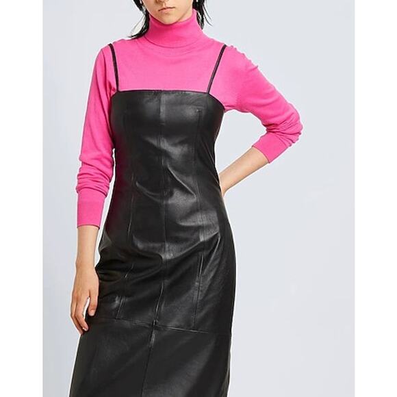 8 by YOOX Italian Leather Pencil Mid-Long Dress Black IT Size 40 US Size 4 Small - Picture 3 of 12